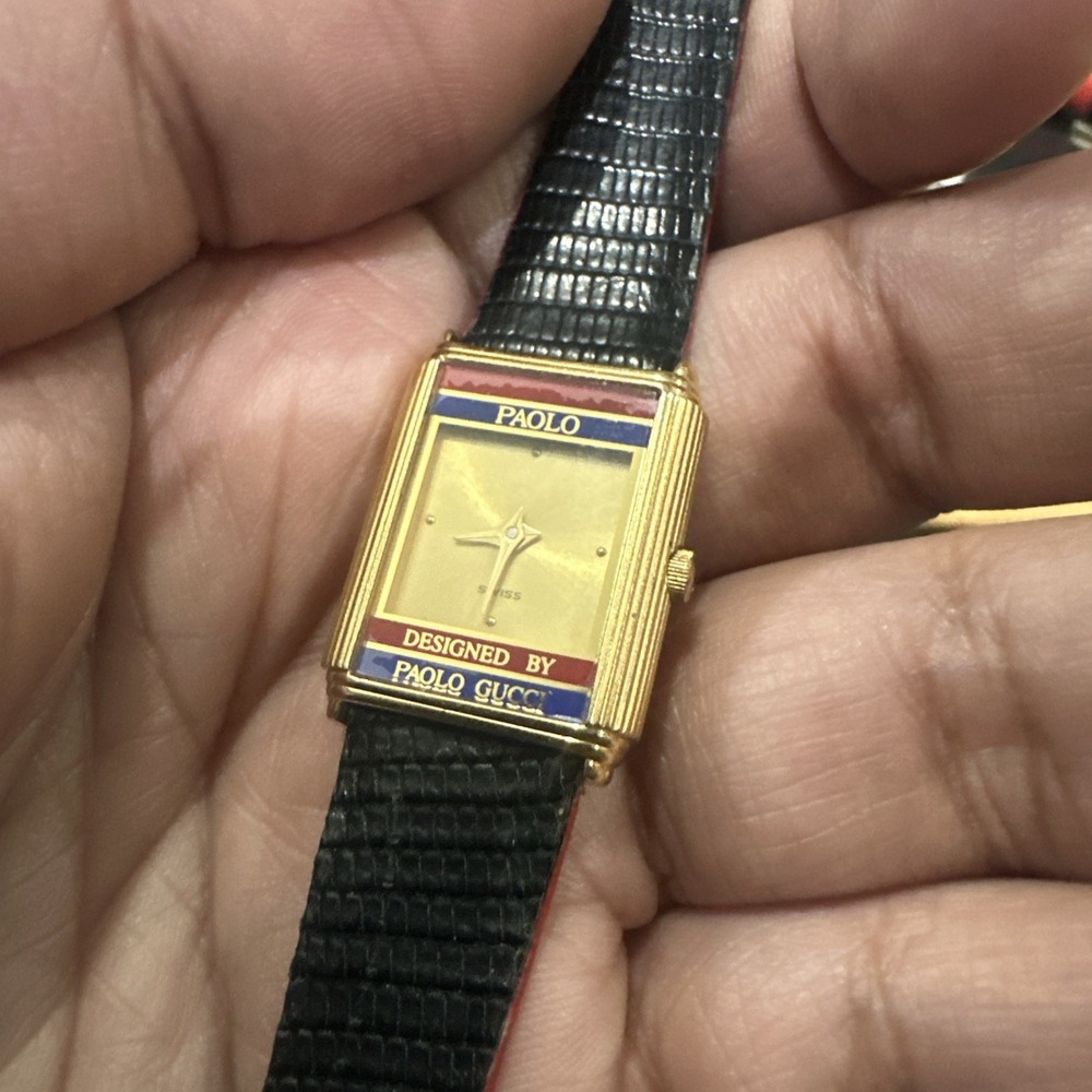 Vintage Paolo Gucci Swiss Tank Women Watch 19mm White Dial Gold Tone For Repair